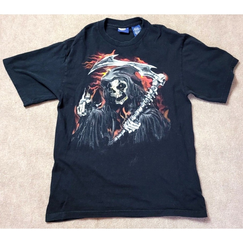 VINTAGE GREENSOURCE GRIM REAPER SKULL SHIRT SIZE‎ MEDIUM SHORT SLEEVE